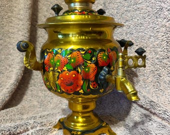 Hand Painted Samovar Khokhloma Strawberry Design USSR Vintage