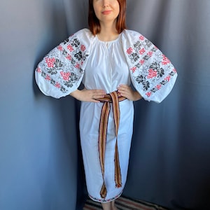 Embroidered Vintage Ukrainian dress Antique Oversized dress Gift for her Vintage clothes Folk embroidered Vyshyvanka