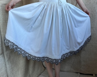Vintage Embroidered Linen Skirt – Handmade Romanian Ukrainian Folk Costume, Antique Boho Festival Clothing, One Size Waist 75 cm