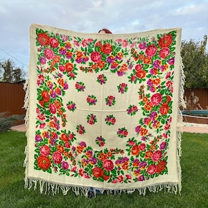 Oekraïense wollen sjaal met vingers Vintage sjaal piano grote sjaal Pavlovo Posad babushka-stijl bloemensjaal cadeau voor haar Houstka