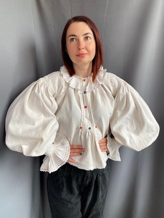 Romanian blouse Romanian costume Bio linen Puffy … - image 4