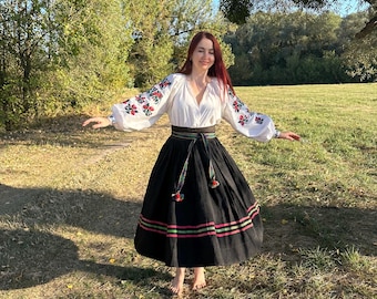 Romanian Skirt Hungarian Skirt Embroidered Skirt Linen Skirt
