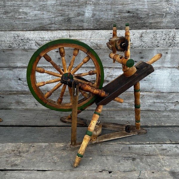 Antikes Spinnrad Vintage Spinnwerkzeug Handgesponnene Handspinnmaschine Rustikale Bauernhaus Dekor Holzdeko