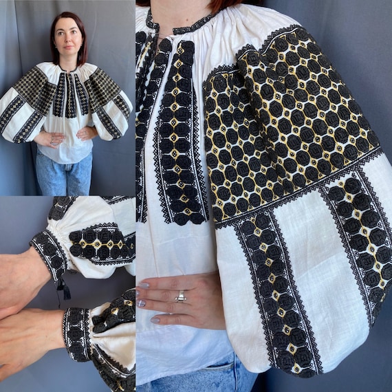 トップス 1940s Black Embroidered Romanian Blouse 1940s Black Embroidered Romanian Blouse