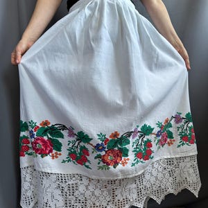 Embroidered Ukrainian Linen Skirt – Handcrafted Cross-Stitch Folk Art, White Vintage Handmade Skirt, Waist 85 cm, Adjustable