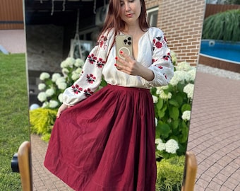 Antique Ukrainian authentic  Red Vintage skirt folk Vyshyvanka Ethnic skirt Antique Ukrainian clothes outfit Vintage gift for her