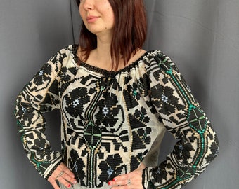 Antique Romanian Blouse | Hand Embroidered Folk Shirt | Vintage Ethnic Top | Peasant Blouse | Early 20th Century | Heirloom Textile