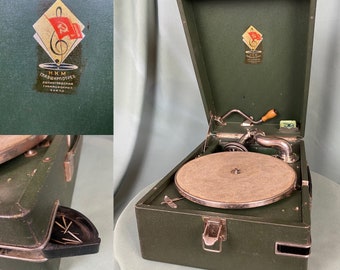 Gramófono soviético hecho en la URSS Regalo para él Vynyl graba regalo soviético Vintage Gramophone 1930 s Regalo para papá Caja de música Regalo vintage