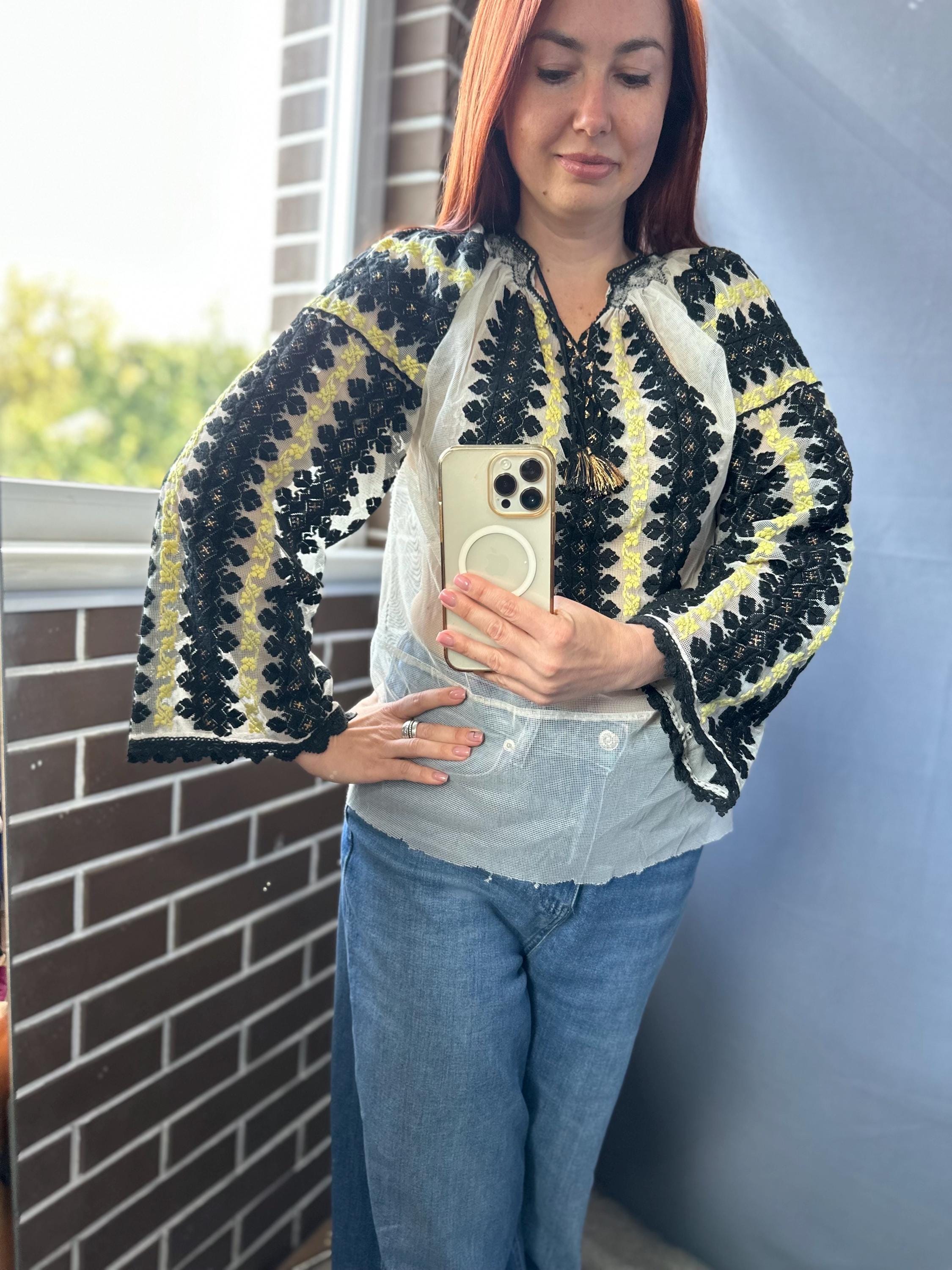 Romanian Vintage Embroidered Blouse Antique Shirt Wear Traditional