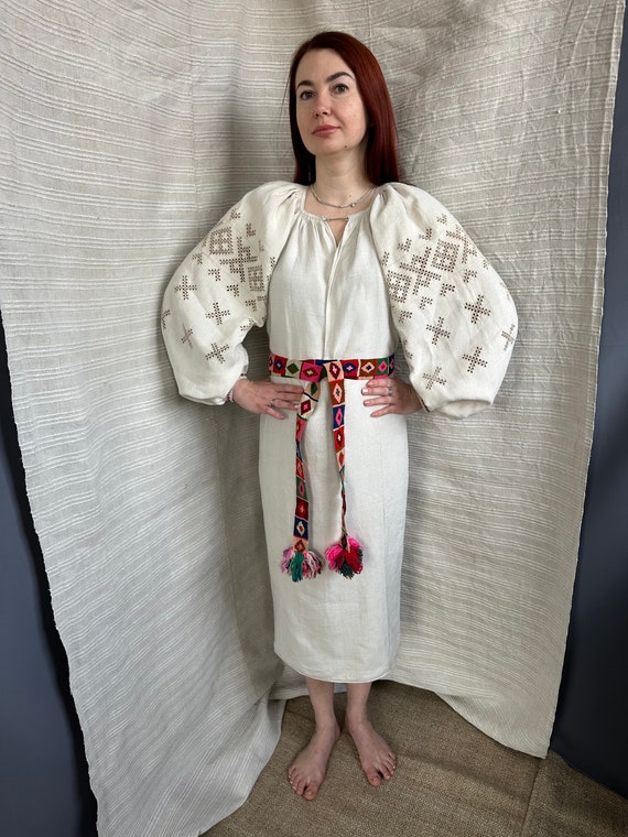 Embroidered dress Pure Linen Dress White embroide… - image 2