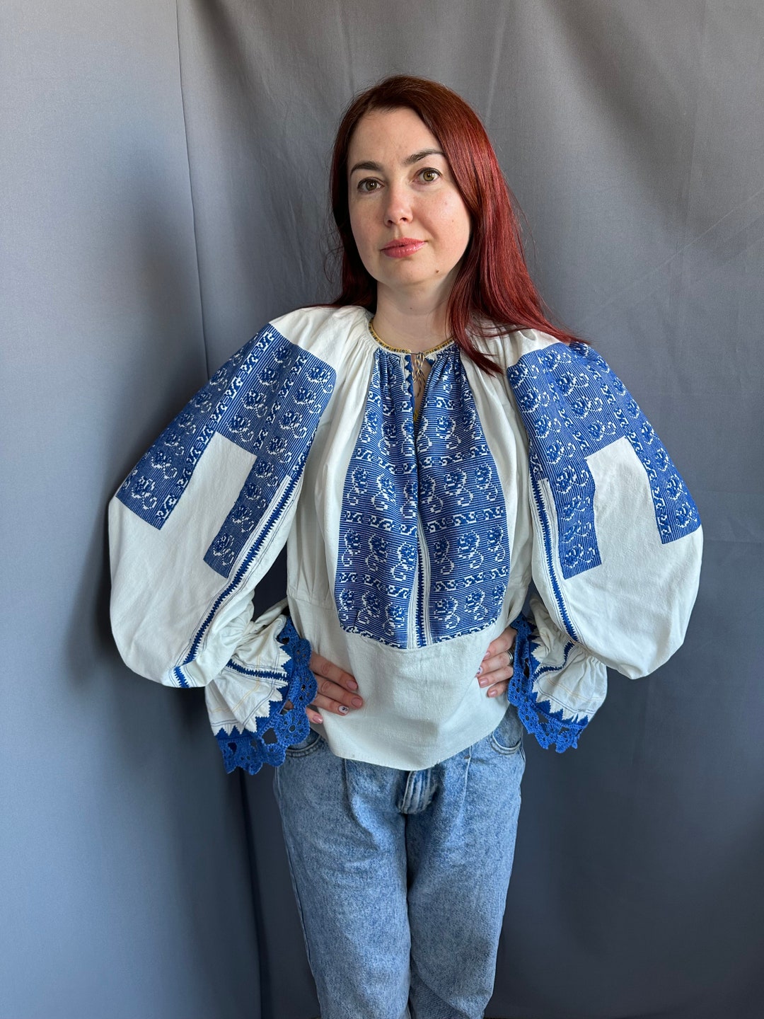 Romanian Blouse Embroidered Top Vintage Outfit Vintage