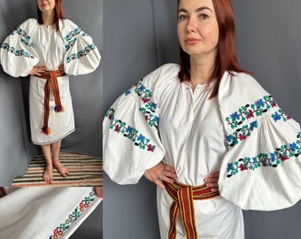 Embroidered dress Antique chemise Linen dress Antique smock Vintage outfit Ukraine embroidery Completely handmade