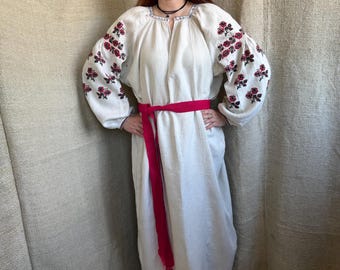 Vintage Ukrainian Embroidered Dress, Antique Vyshyvanka