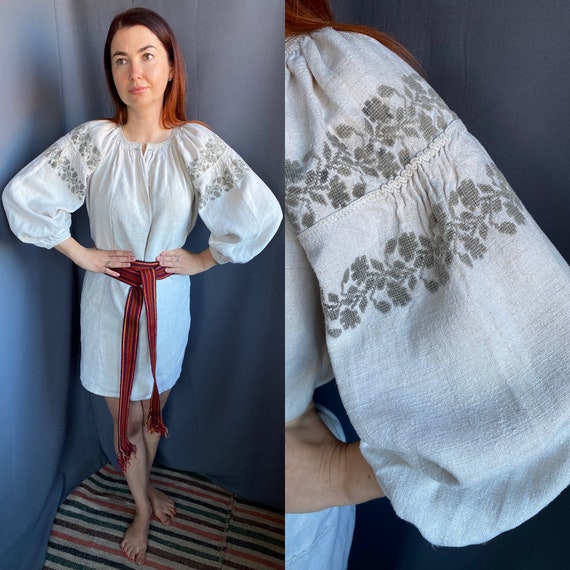 Embroidered dress Gray embroidered Antique smock Vintage outfits!! Vyshyvanka vintage Embroidered shirt Ukraine Embroidery  Embroidered folk