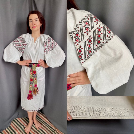 Ukrainian dress Rustic style Embroidered dress Lin
