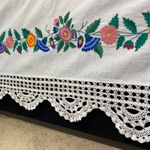 Vintage bedding Wedding bed sheet Ukrainian Folk Decorative house Handmade item Needlepoint Lace