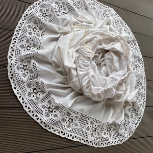Vintage Hand-Embroidered Folk Boho  Skirt | White Cotton with Lace | Adjustable Waist | Ukrainian or Romanian Style Vyshyvanka skirt