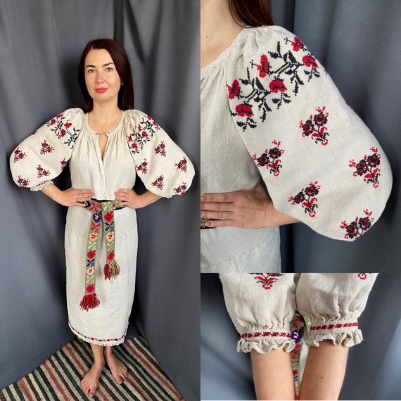 Embroidered dress Vintage dress Antique dress Line