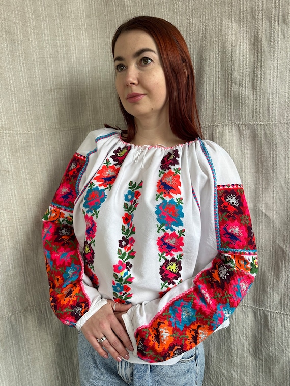 トップス antique Rumania blouse Romanian Blouse Embroidered Top Vintage Blouse Antique