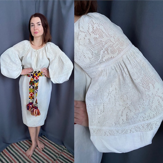 Lace dress Linen dress Antique smock Embroidered d