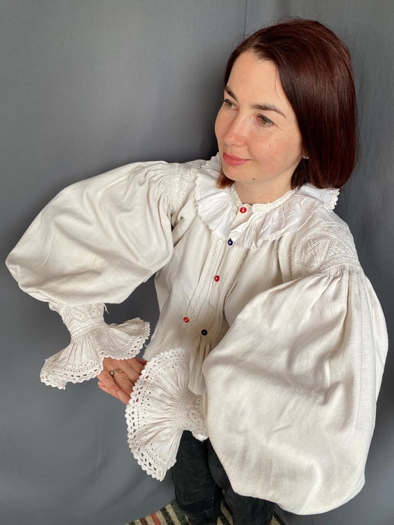 Romanian blouse Romanian costume Bio linen Puffy … - image 10