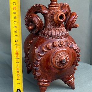 Vintage Opishnia Ceramic Figurine with Lid, 1960s Ukrainian Pottery