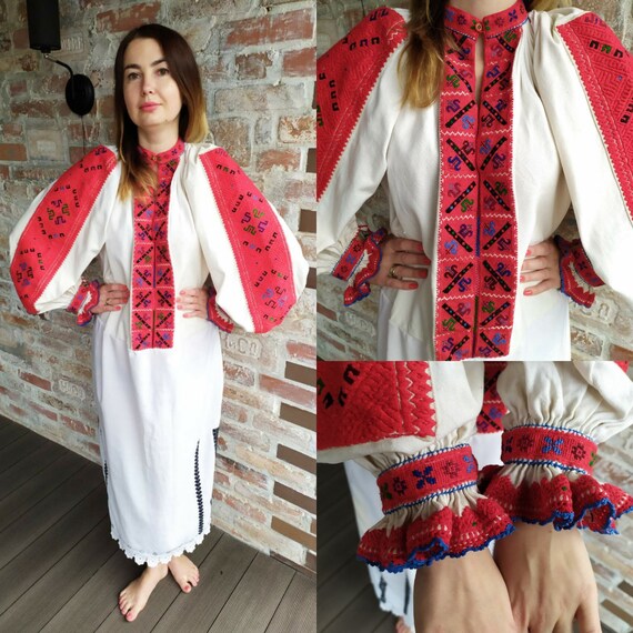 Red Romanian Dress! Heavy embroidered dress! Roman
