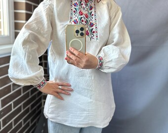Antique Ukrainian embroidered Vyshyvanka, Early 20th Century Linen Blouse