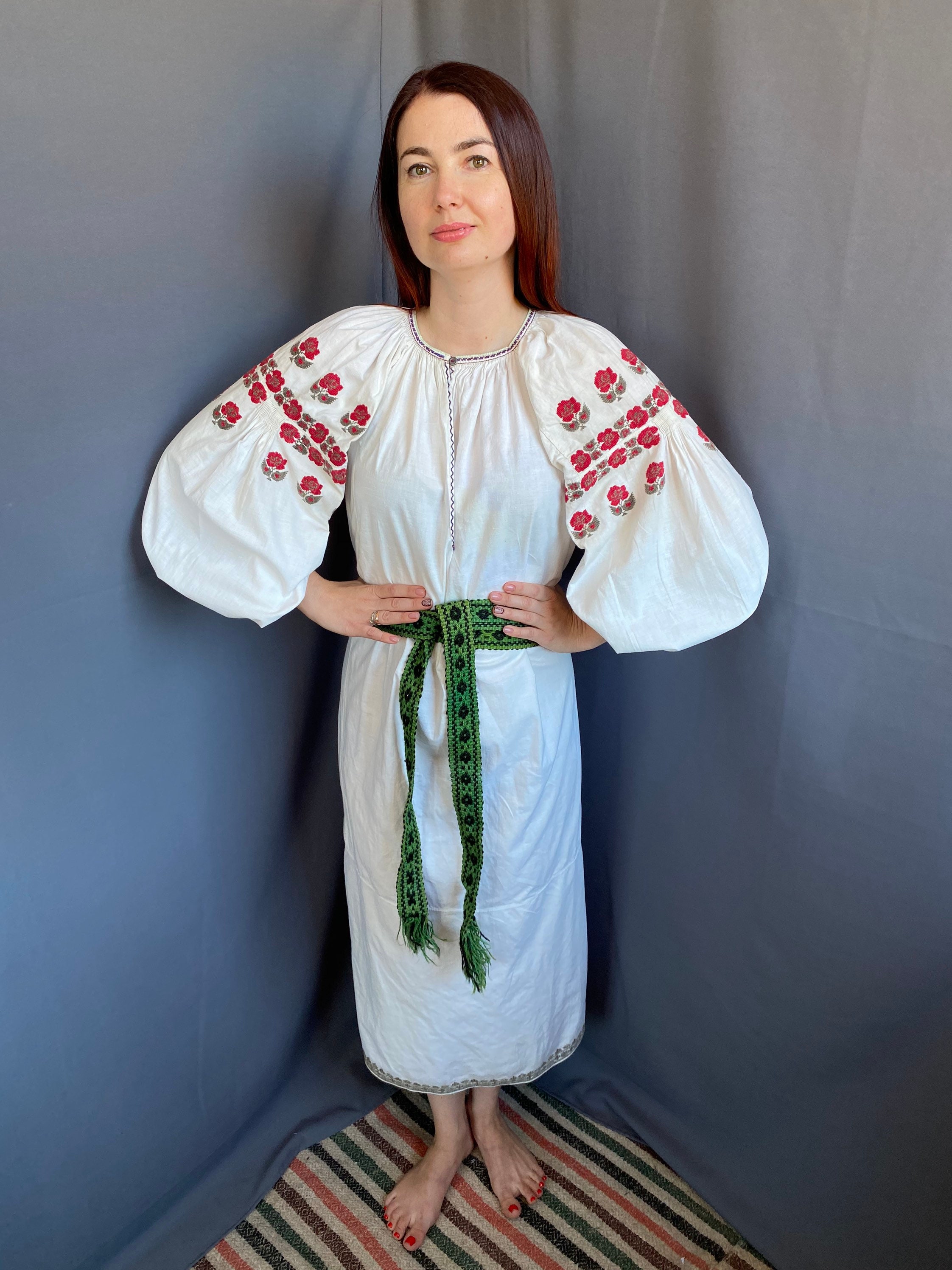 Embroidered dress Floral design Linen dress Folclore Antique Etsy