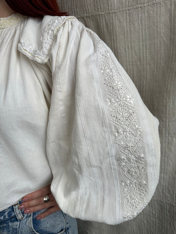 Romanian blouse Romanian costume Bio linen Puffy … - image 1