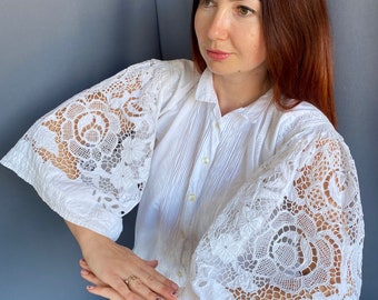 ヴィンテージ ルーマニア レース刺繍ブラウス アンティーク スモック