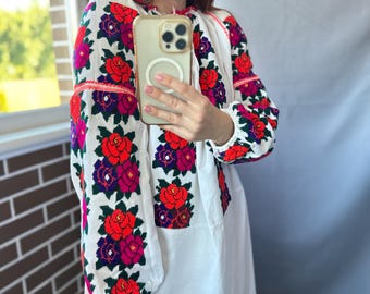 ヴィンテージ 手刺繍 ルーマニアリネンドレス | Mサイズ 花柄民族衣装 