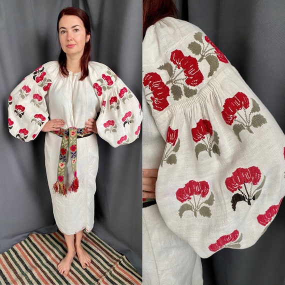 Big Big Sleeves! Linen dress! !Embroidered dress!