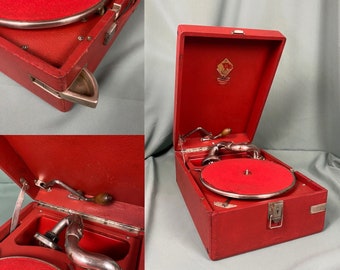 Rotes Grammophon Made in UdSSR Geschenk für ihn gemacht Vynyl Platten Rotes Grammophon 1930 Rotes Grammophon Rotes Grammophon 1930 Geschenk für Papa Spieluhr Vintage Geschenk