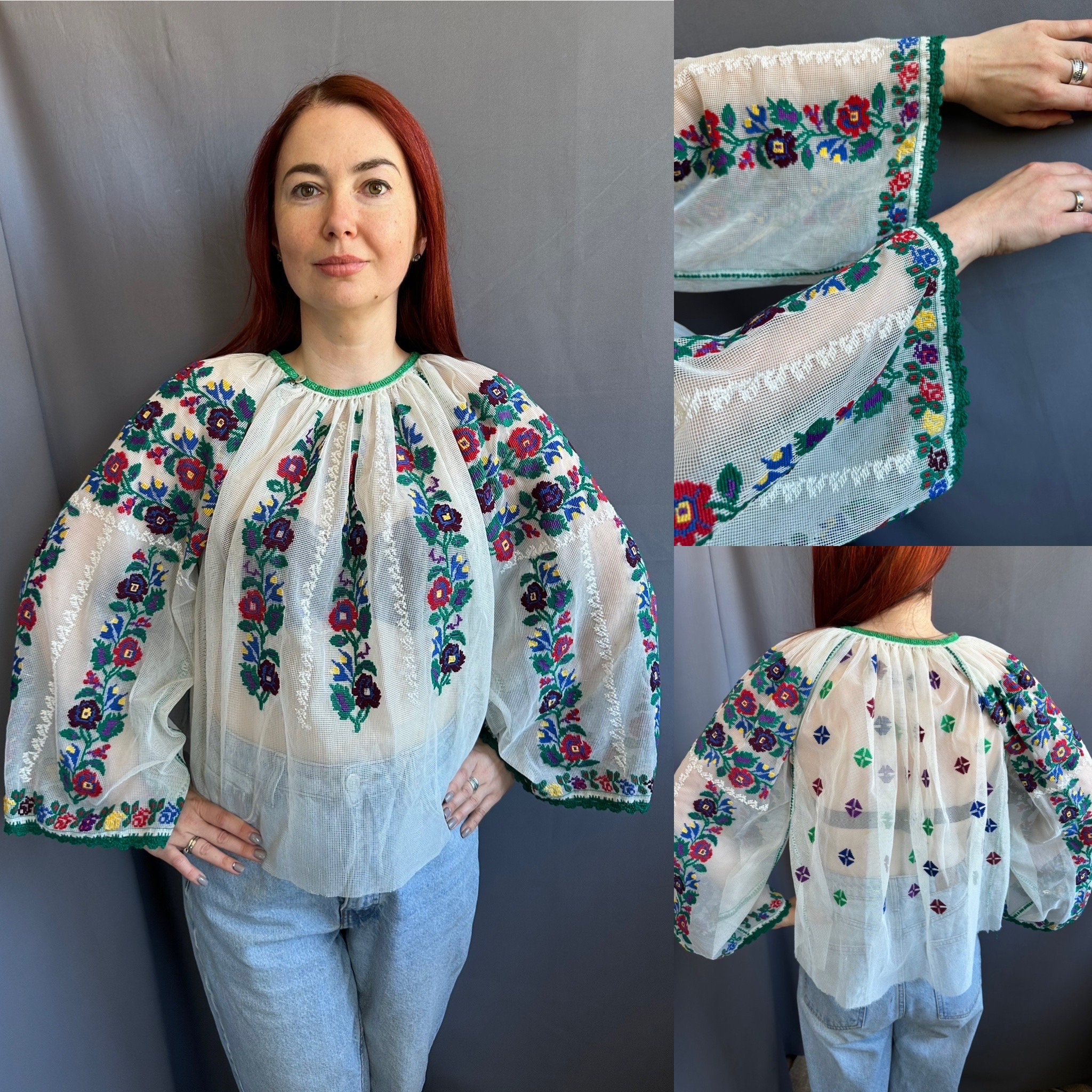 Romanian Blouse Embroidered Top Vintage Outfit Bohemian