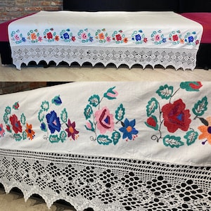 Vintage bedding Wedding bed sheet Ukrainian Folk Decorative house Handmade item Needlepoint Lace