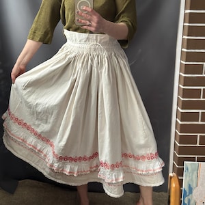 Embroidered antique Romanian embroidered  linen skirt  handmade skirt Vintage embroidered skirt  Peasant handmade clothes