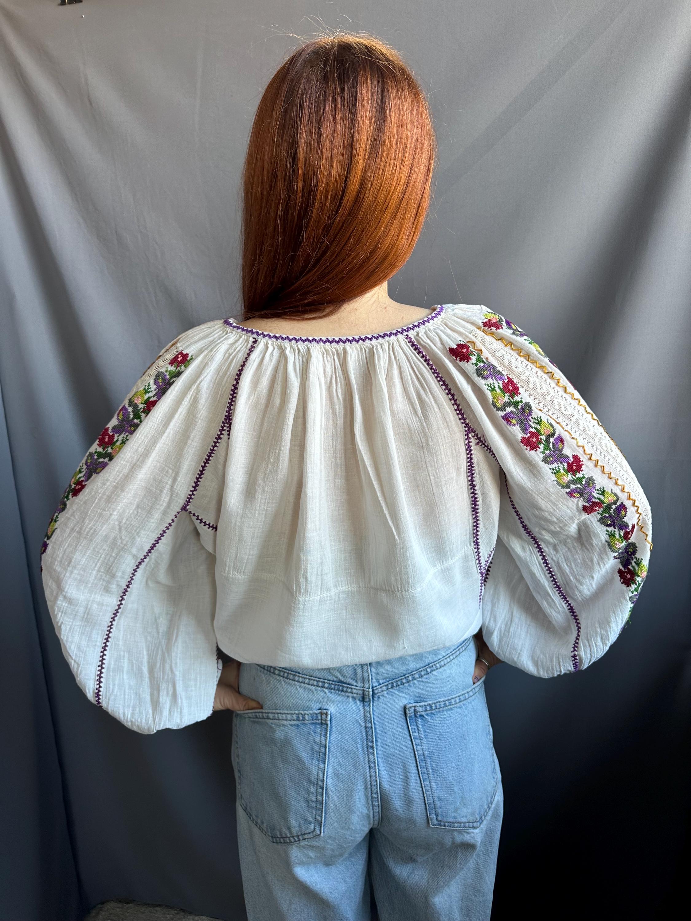 Vintage Romanian Embroidered Blouse 1940s | Hand Embroidered Folk