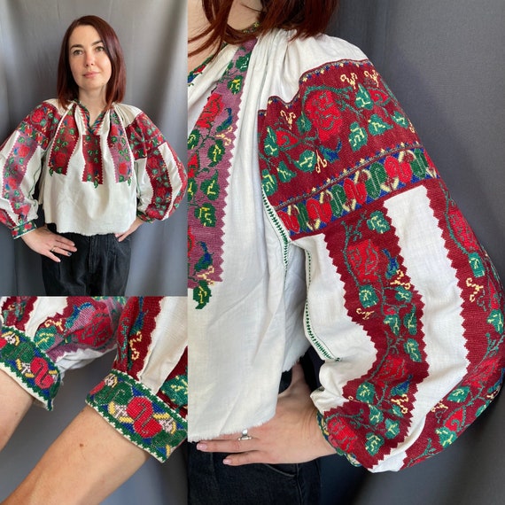 Vintage Romanian Blouse Embroidered Top Vintage Outfit Vintage - Etsy