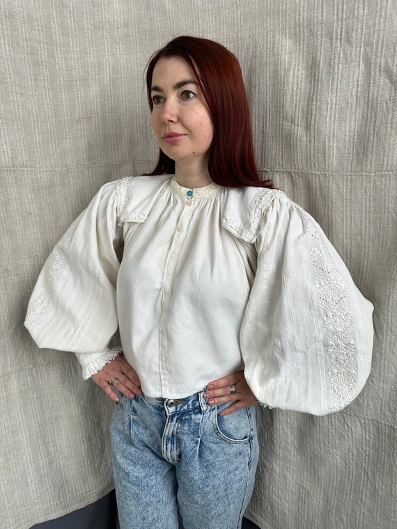 Romanian blouse Romanian costume Bio linen Puffy … - image 3