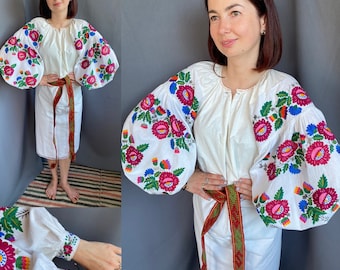 Embroidered dress Ukrainian dress Vyshyvanka Ukranian dress Artistic embroidery Handimade item Antique clothes Vintage outfit