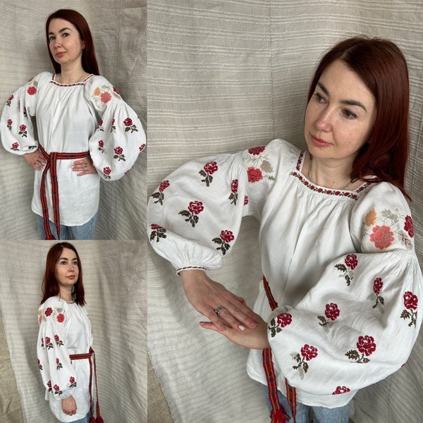 Embroidered blouse Antique blouse Feminine blouse Ukrainian blouse Gift for her Vintage outfit Vyshyvanka Sorochka Puffy sleeves