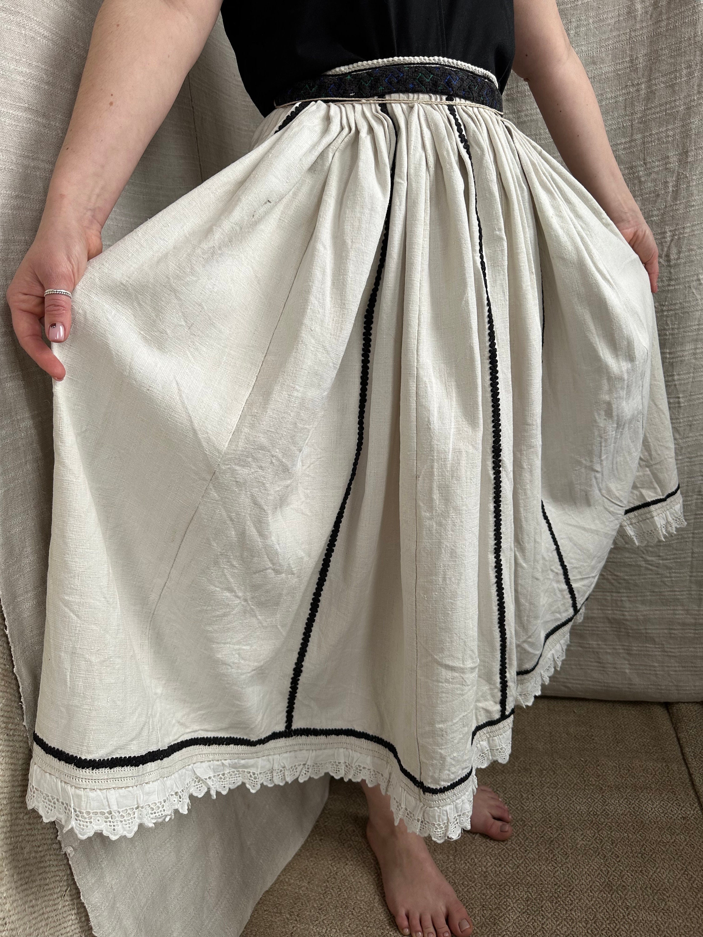 Romanian Skirt Hungarian Skirt Embroidered Skirt Linen Skirt
