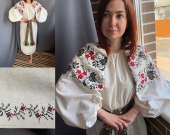 Embroidered dress Folk dress Ukrainian dress Linen dress Vintage clothes Antique dress Cross stitch Vintage dress Vyshyvanka