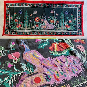 Vintage carpet with birds embroidered Ukrainian Bessarabian kilim Farmhouse home decor Wall art Vintage charm Gift for her birthday Handmade