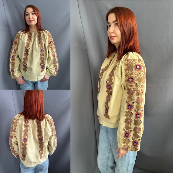 Vintage embroidered Romanian blouse Romanian shir… - image 1