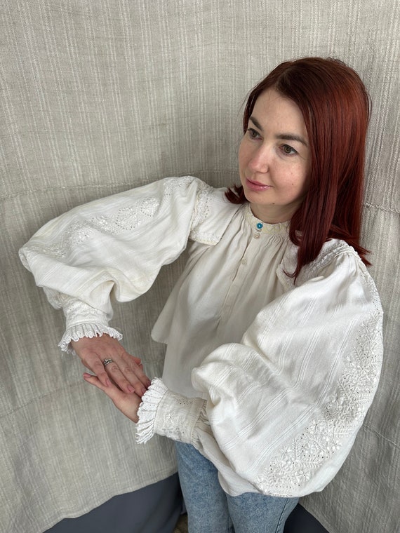 Romanian blouse Romanian costume Bio linen Puffy … - image 6