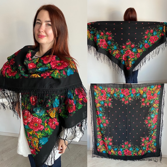 Big shawl Vintage shawl Piano shawl Woollen shawl… - image 1