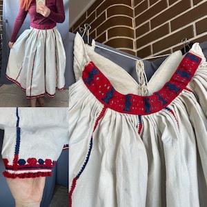 Embroidered antique Romanian embroidered  linen skirt  handmade skirt Vintage embroidered skirt  Peasant handmade clothes