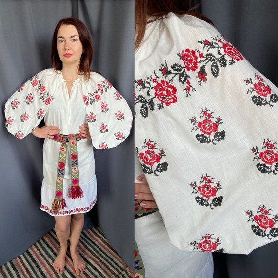Linen dress ! Ukrainian embroidery Antique clothin